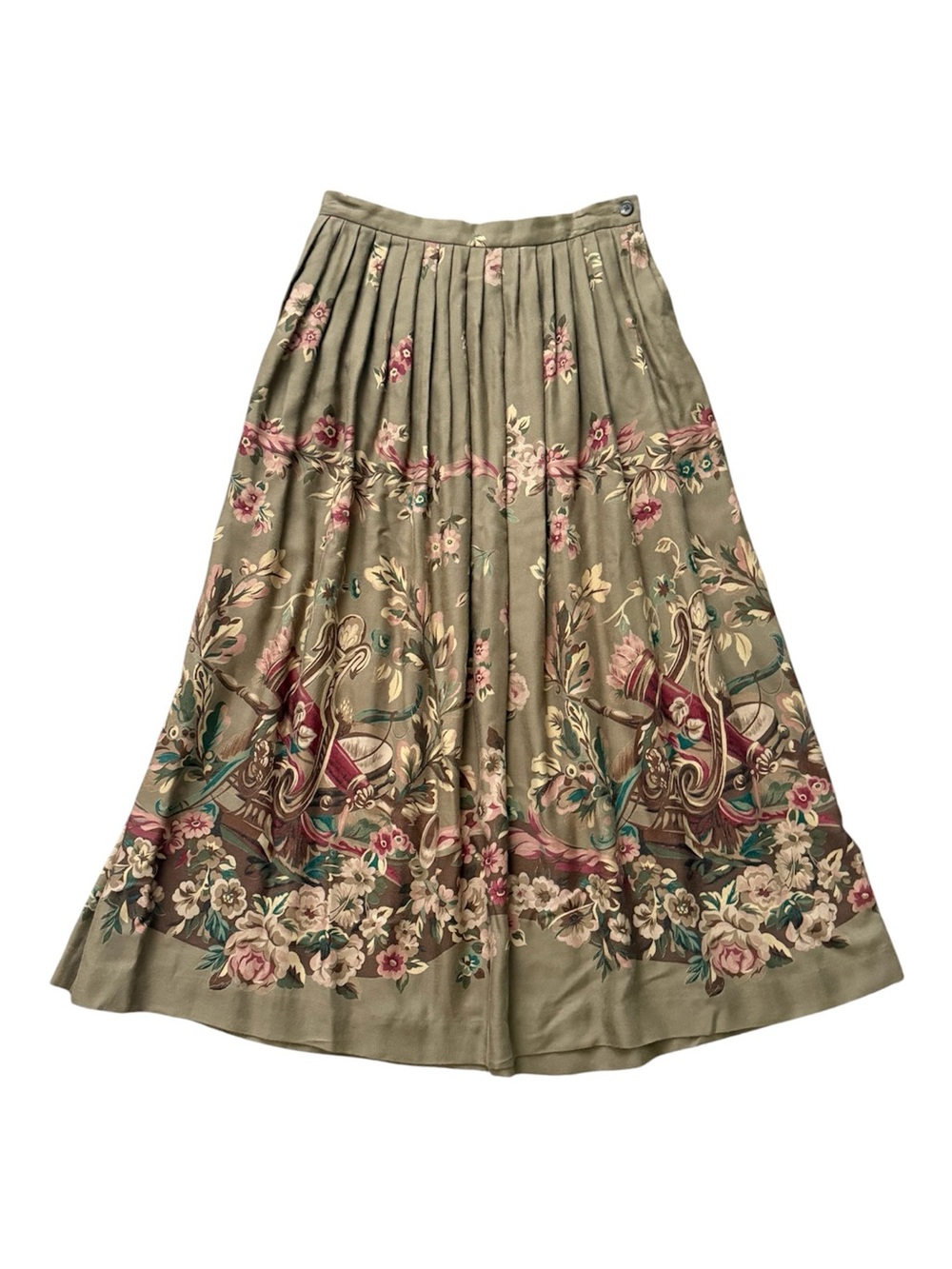 Vintage Ralph Lauren Blue Label Floral Pleated Wool Blend Maxi Skirt Size 12 - Picture 3 of 12